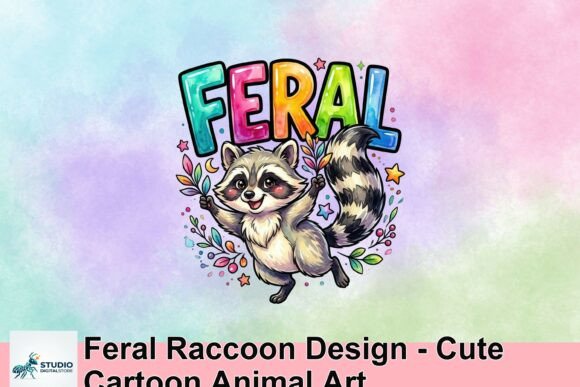 Feral Raccoon Design: Cute Cartoon Art for Creative Projects