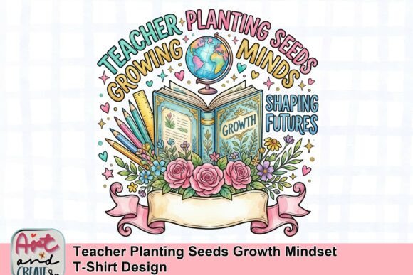Teacher Planting Seeds Growth Mindset T-Shirt Design: Visual Communication