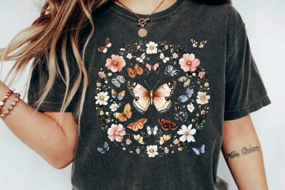 Vintage Butterfly and Wildflower Wreath Design for Creative Projects